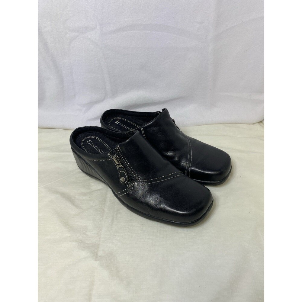 Naturalizer Adile Black Leather Mules Casual Shoes 7 1/2M 16474001 Zipper 1 3/4